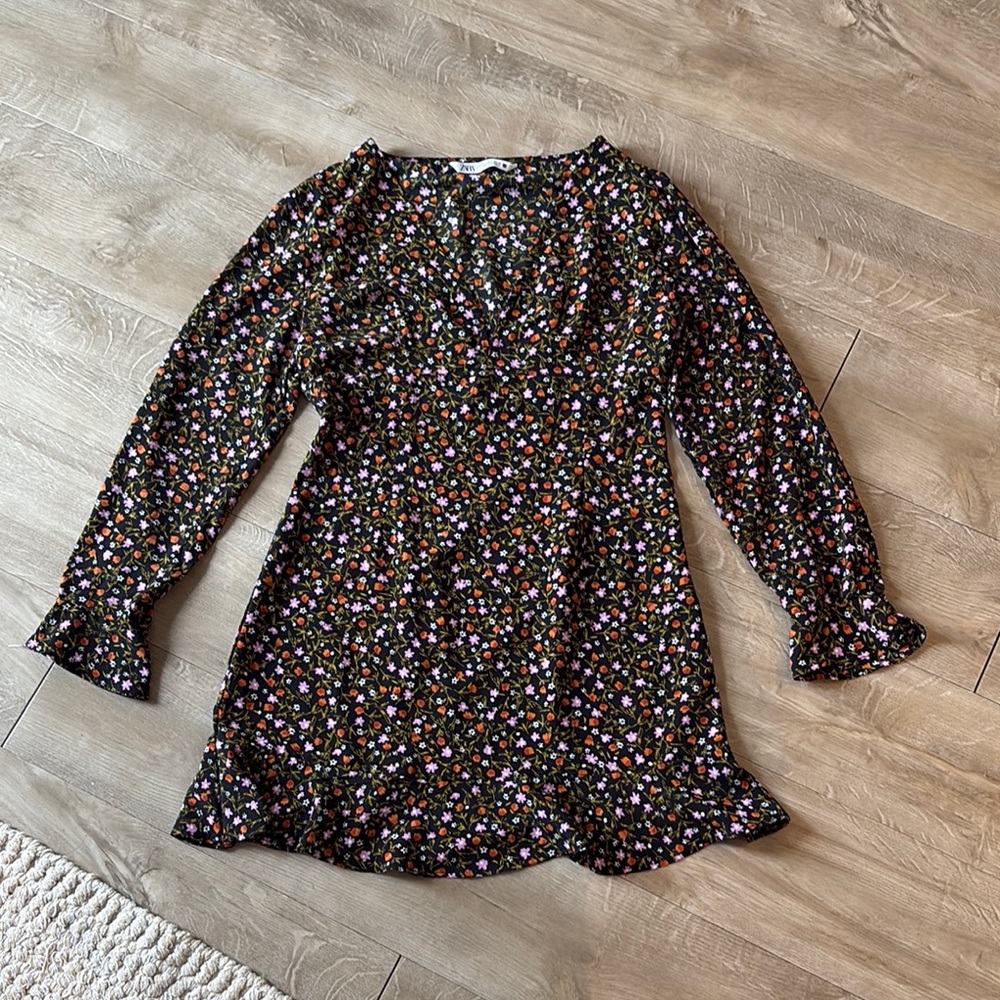 Zara Black Floral Print Dress Size Small